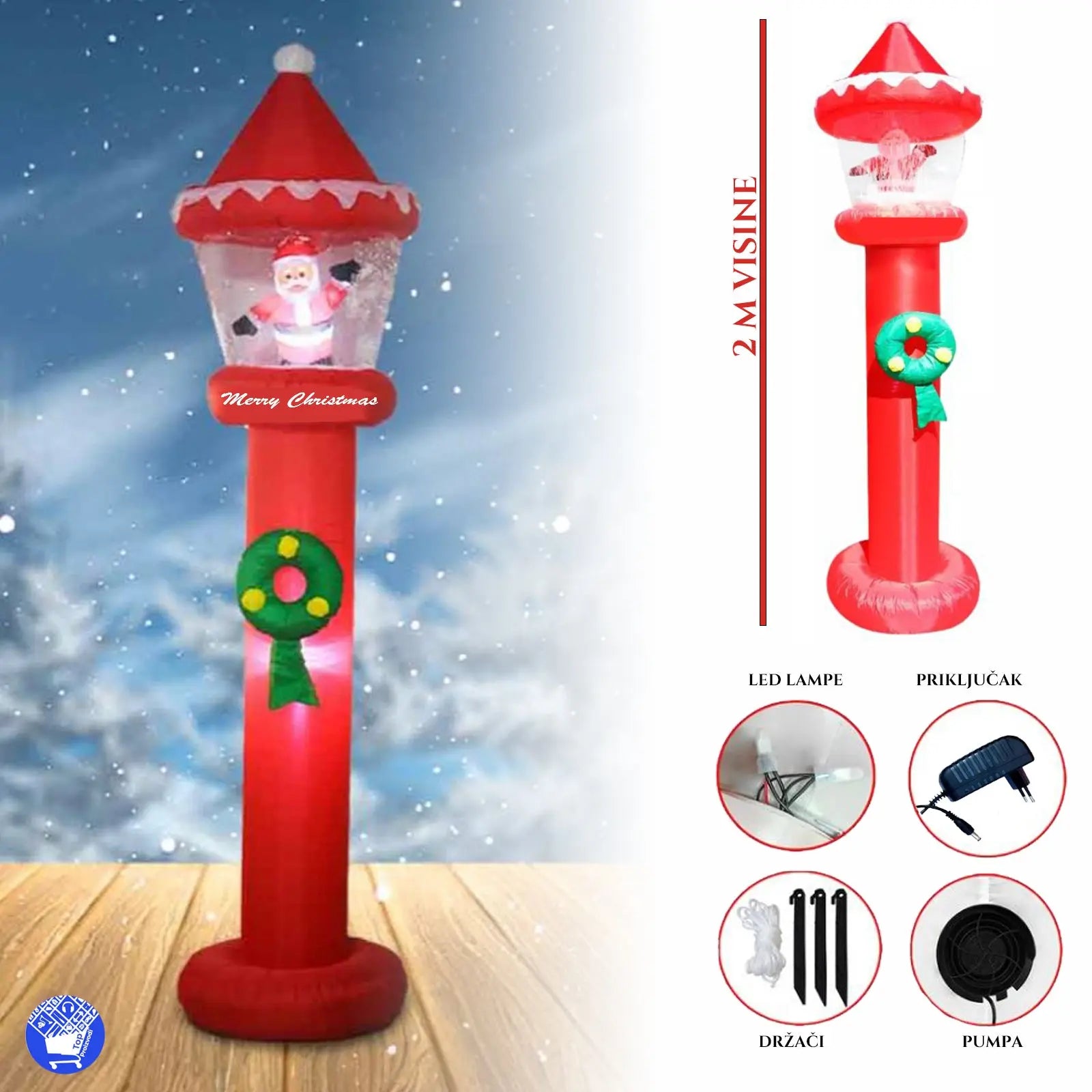 BOŽIĆNA LAMPA NA NAPUHAVANJE 2M KOJA SVIJETLI SA LETEĆIM SNIJEGOM Outlet Prodaja