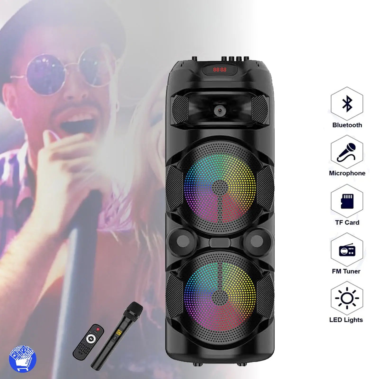 DVOSTRUKI 8 INČNI BLUETOOTH ZVUČNIK SA BEŽIČNIM MIKROFONOM Outlet Prodaja