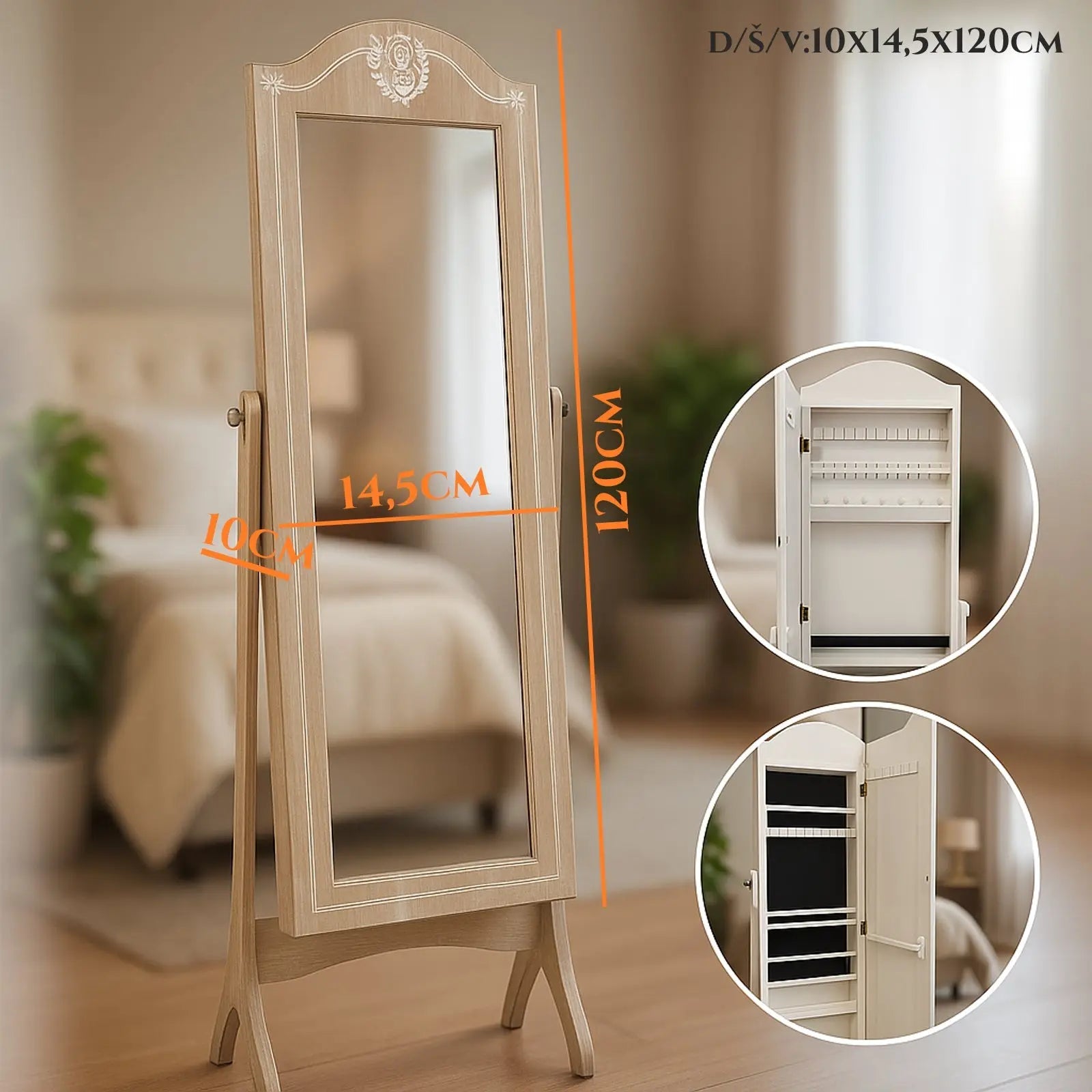 Elegantno stojeće zrcalo s ugrađenim spremnikom za nakit Outlet Prodaja