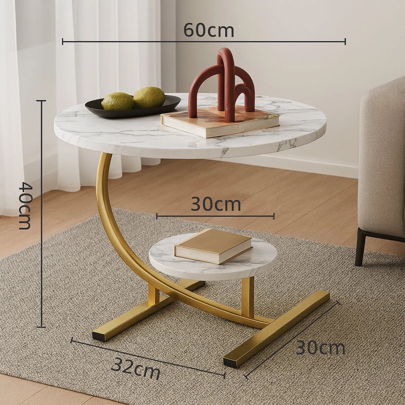 Okrugli stolić s dvostrukom površinom – mramor & zlato Outlet Prodaja