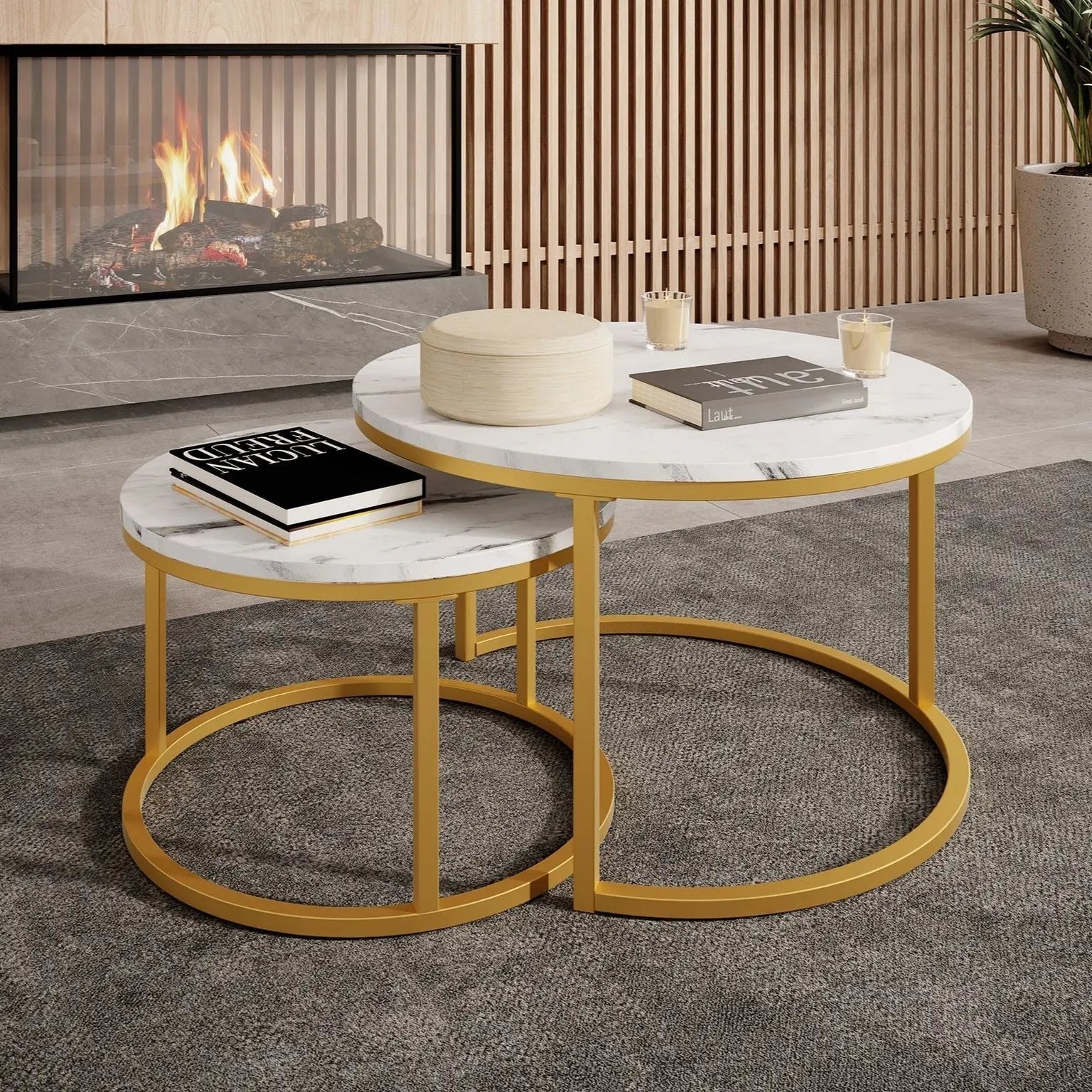 Set od 2 moderna stolića - mramorna ploča i zlatne noge Outlet Prodaja