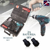 XXL AKU BUŠILICA 18V SA 2 LI-ON BATERIJE I 85 DJELOVA I LED SVJETLOM Outlet Prodaja