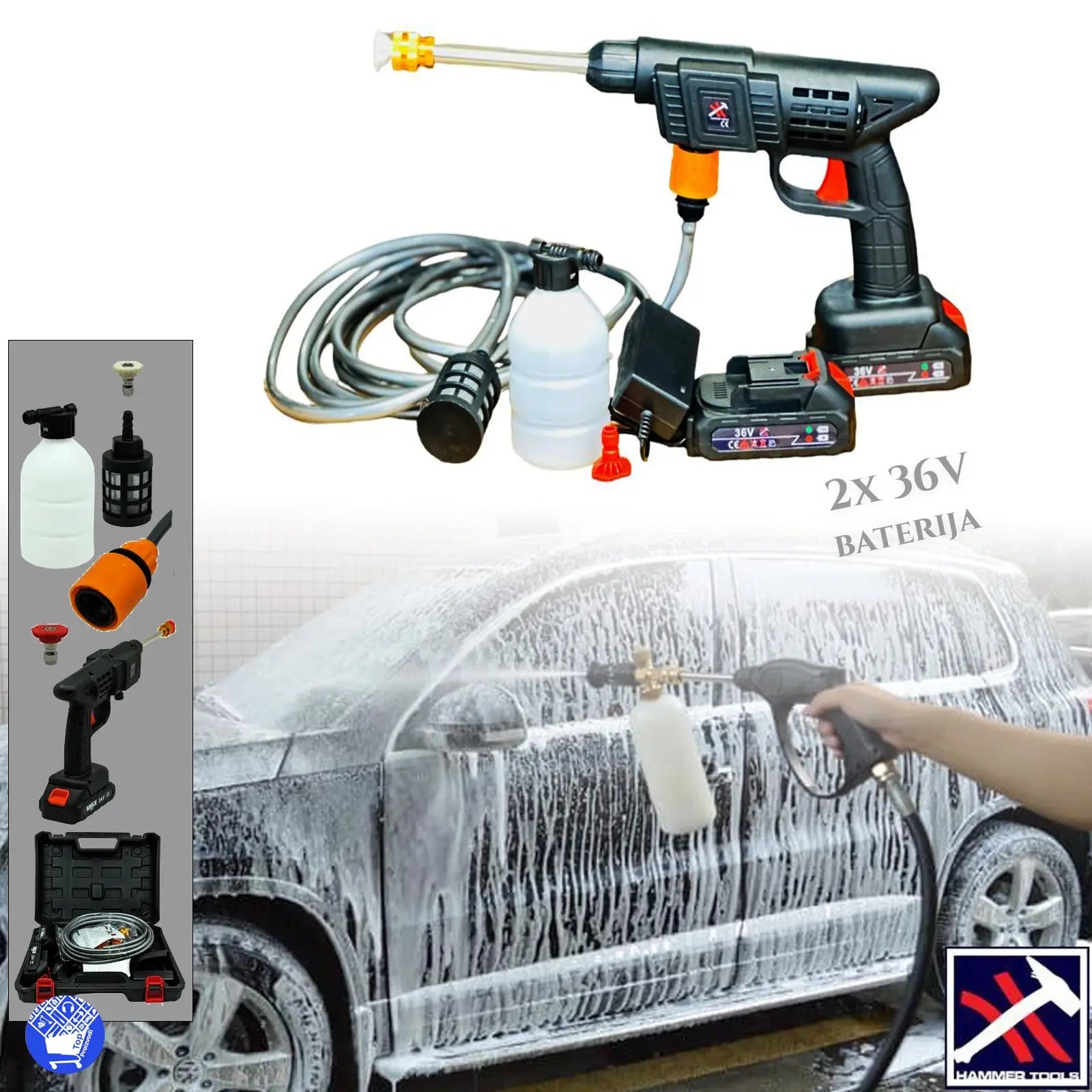 AKU VISOKOTLAČNI PERAČ-MINIWASH 36V SA 2 BATERIJE I PUNOM OPREMOM HAMMER TOOLS Top Proizvodi