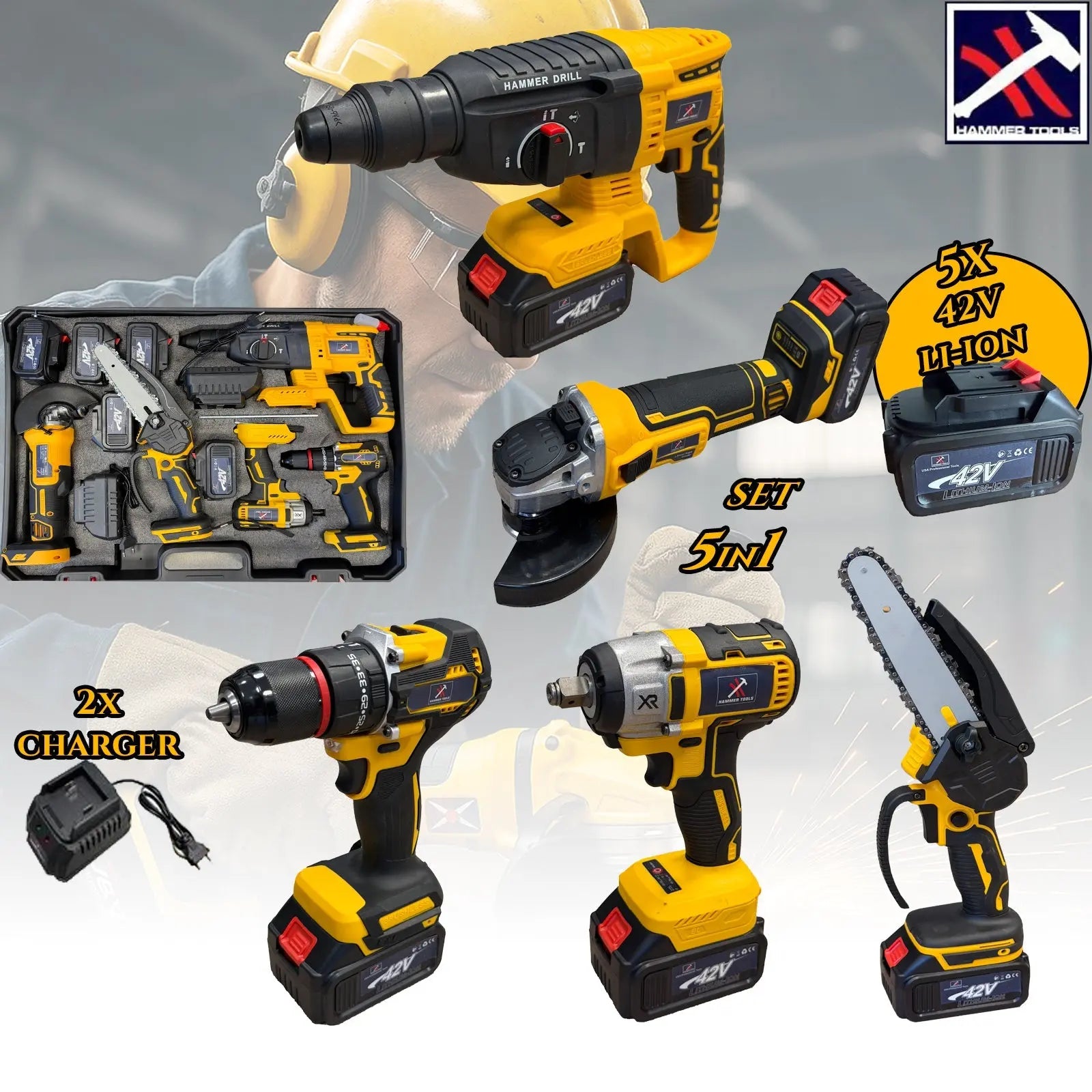 Hammer Tools 42V - 4u1 Aku Set s 2 baterije i koferom Outlet Prodaja