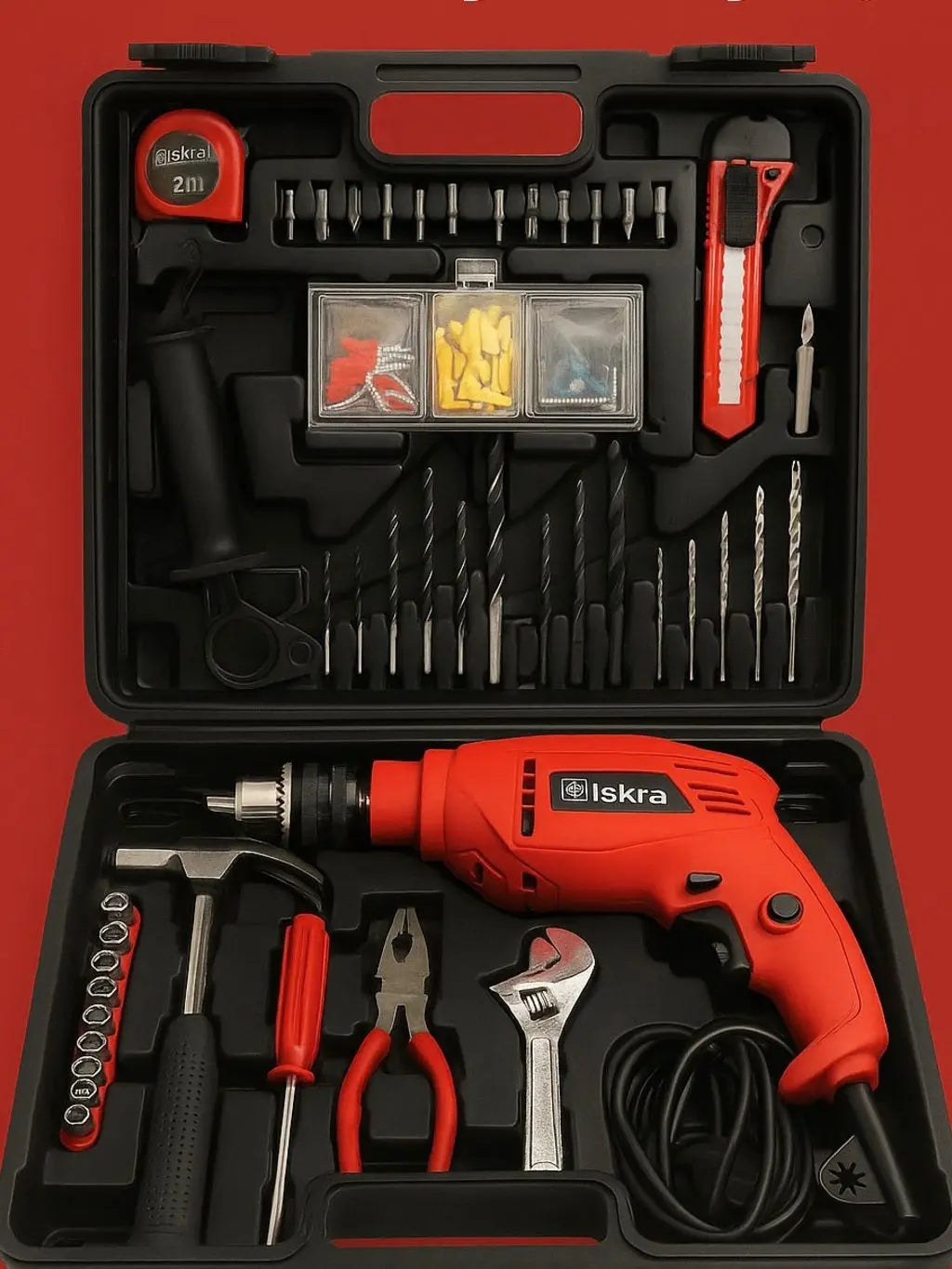 Iskra vibracijska bušilica s alatom 500W Outlet Prodaja