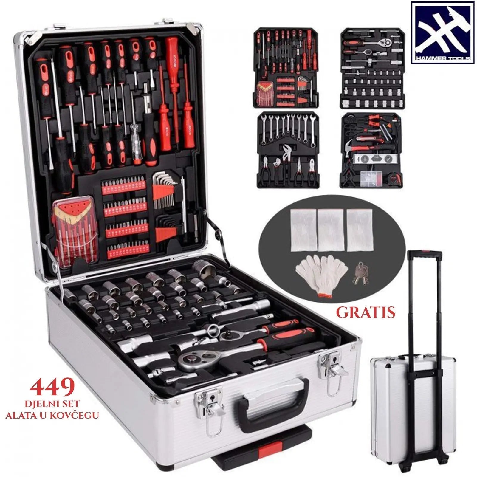 KOFER OD 449 DIJELOVA + GRATIS RUKAVICE HAMMER TOOLS KOFER OD 449 DIJELOVA + GRATIS RUKAVICE HAMMER TOOLS