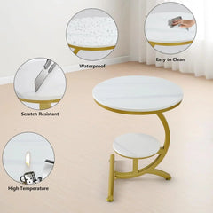 Okrugli stolić s dvostrukom površinom – mramor & zlato Outlet Prodaja