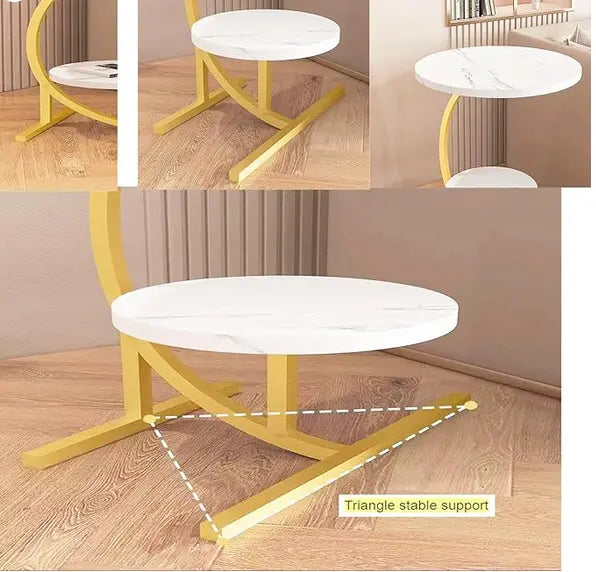 Okrugli stolić s dvostrukom površinom – mramor & zlato Outlet Prodaja