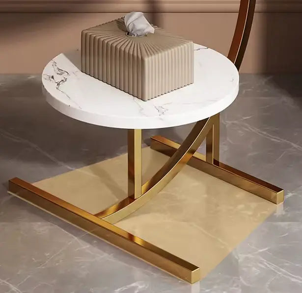 Okrugli stolić s dvostrukom površinom – mramor & zlato Outlet Prodaja