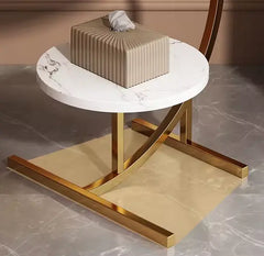 Okrugli stolić s dvostrukom površinom – mramor & zlato Outlet Prodaja