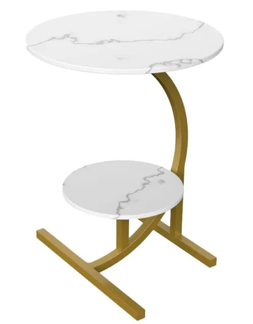 Okrugli stolić s dvostrukom površinom – mramor & zlato Outlet Prodaja