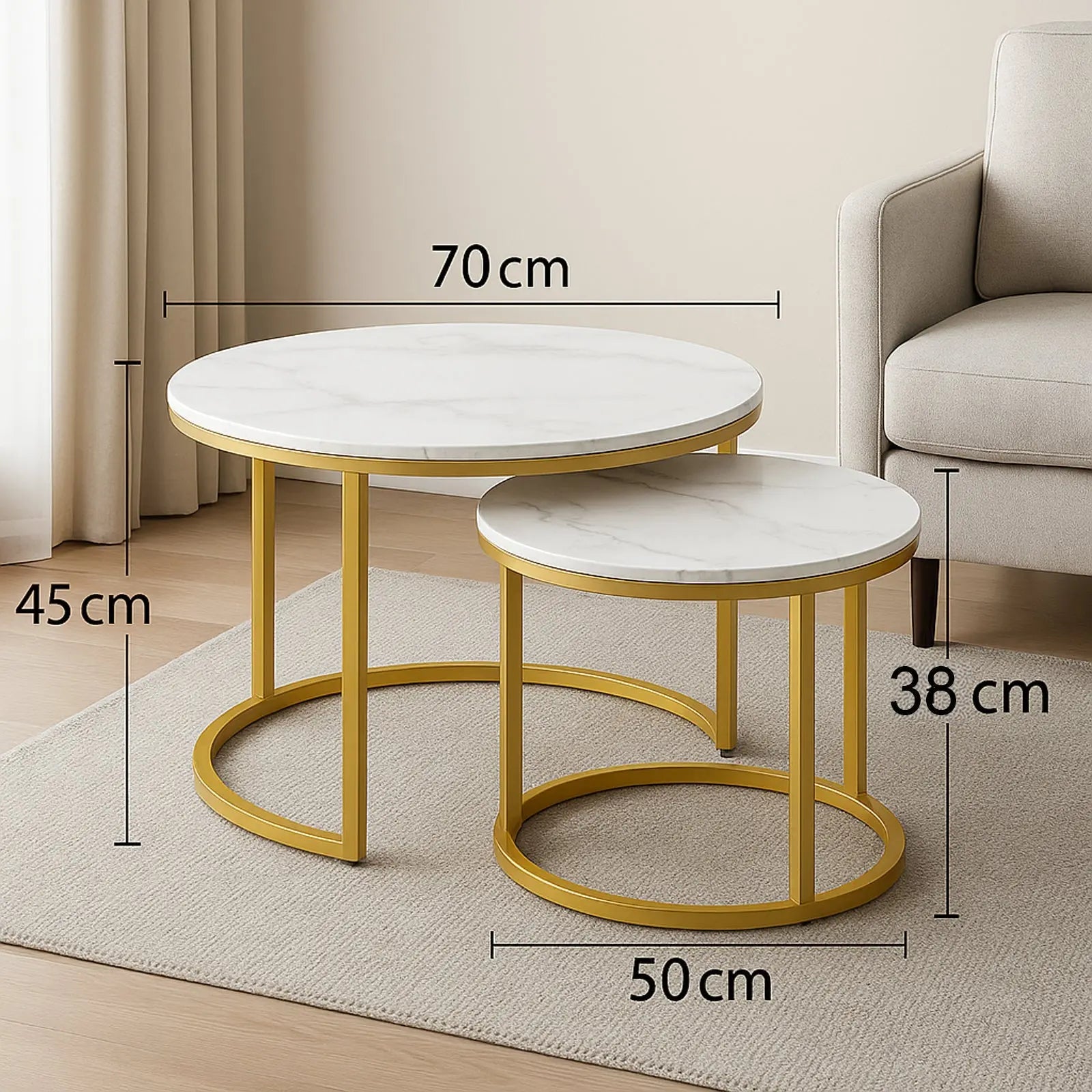Set od 2 moderna stolića - mramorna ploča i zlatne noge Outlet Prodaja