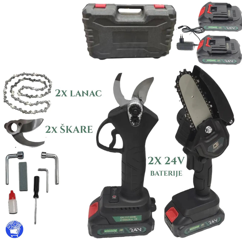 SET MINI AKU PILA + AKU ŠKARE 24V X2 BATERIJA +GRATIS DODATNI LANAC +ŠKARE SET MINI AKU PILA + AKU ŠKARE 24V X2 BATERIJA +GRATIS DODATNI LANAC +ŠKARE